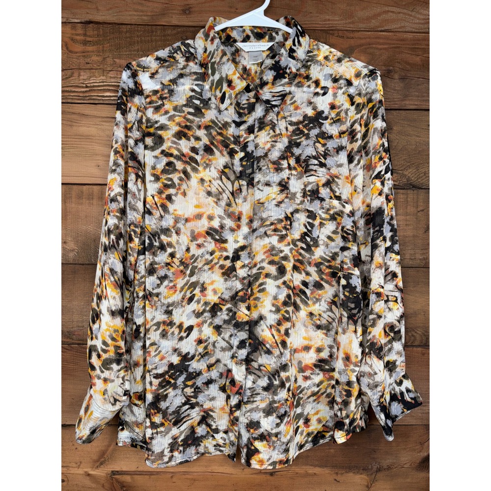 Christopher & Banks Abstract Print Blouse Womens Petite Medium Button Front